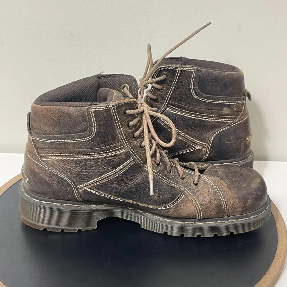 VTG Dr. Martens Boots Men 12 Brown Leather Work SOREN Chunky Combat Y2K‎